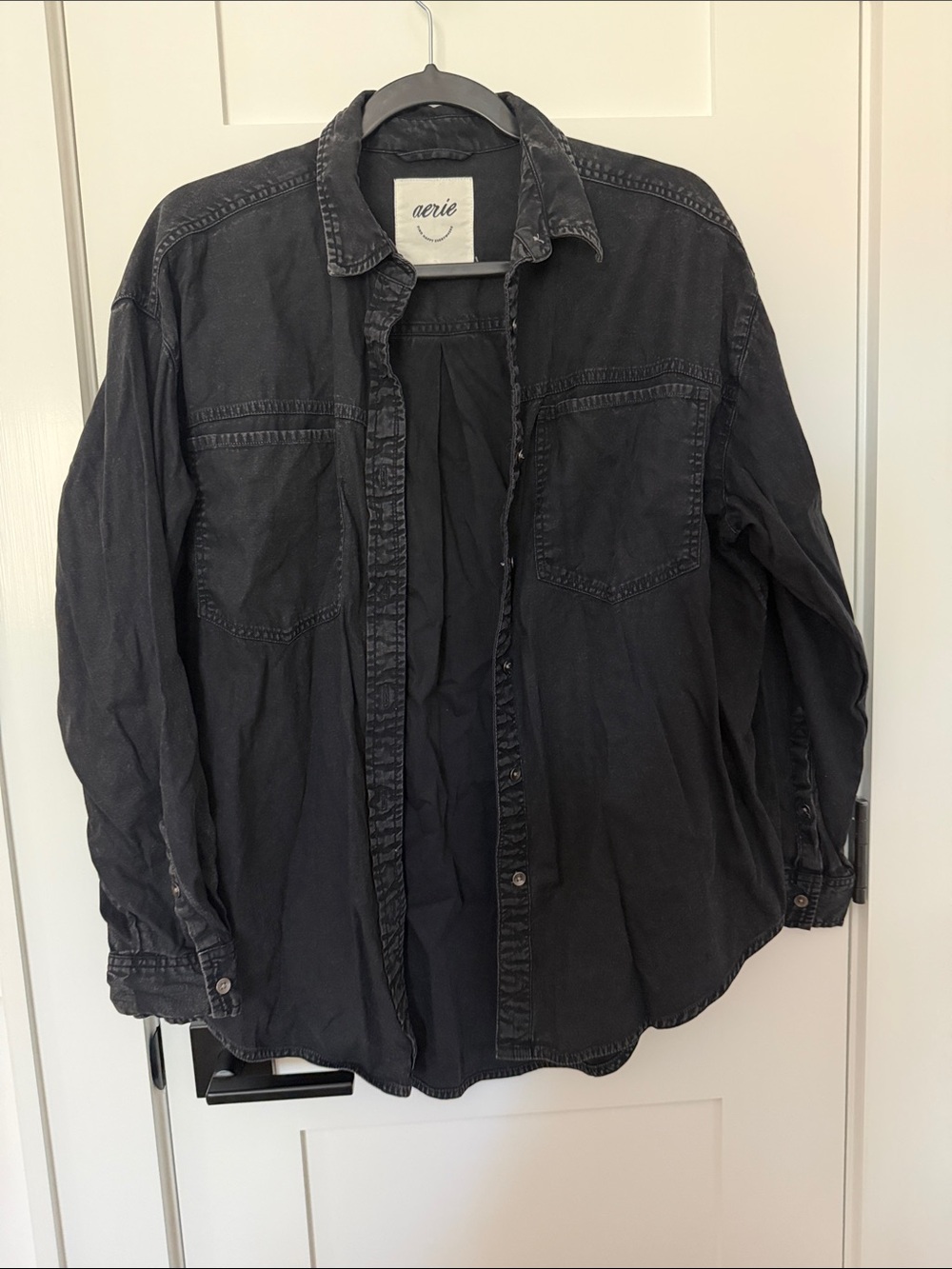 aerie Washed Black Long-Sleeve Button-Up Shirt
